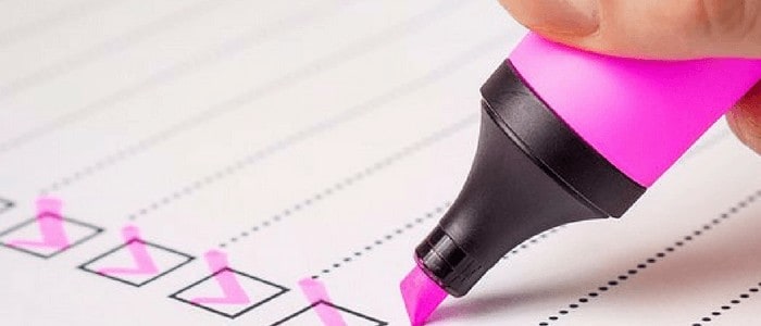 Image of a sample blank checklist with a pink highlighter