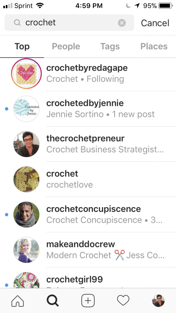 Photo sample of when you search crochet in Instagram