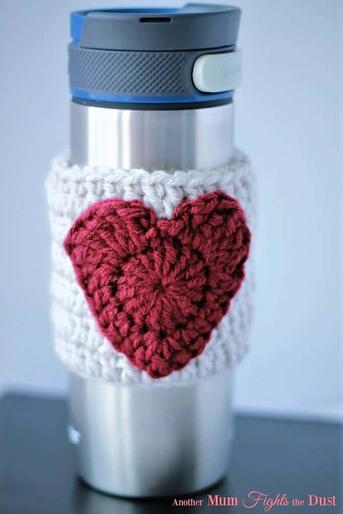 Photo of the Heart Mug Cozy on a tumbler 