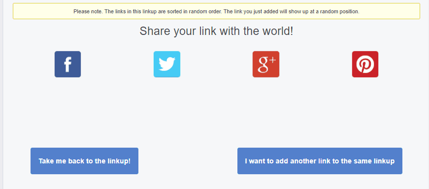 Screenshot of where you can share your link in various social media