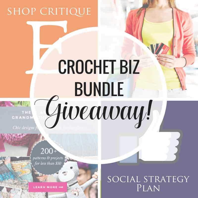 Collage of 4 photos for Crochet Biz Bundle Giveaway for Crochetprenuer 1 year anniversary