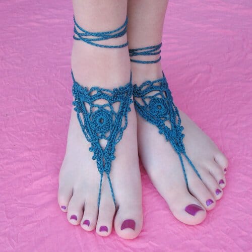 Photo of Goddess Barefoot Sandal on a pair of feet with purple nail polish