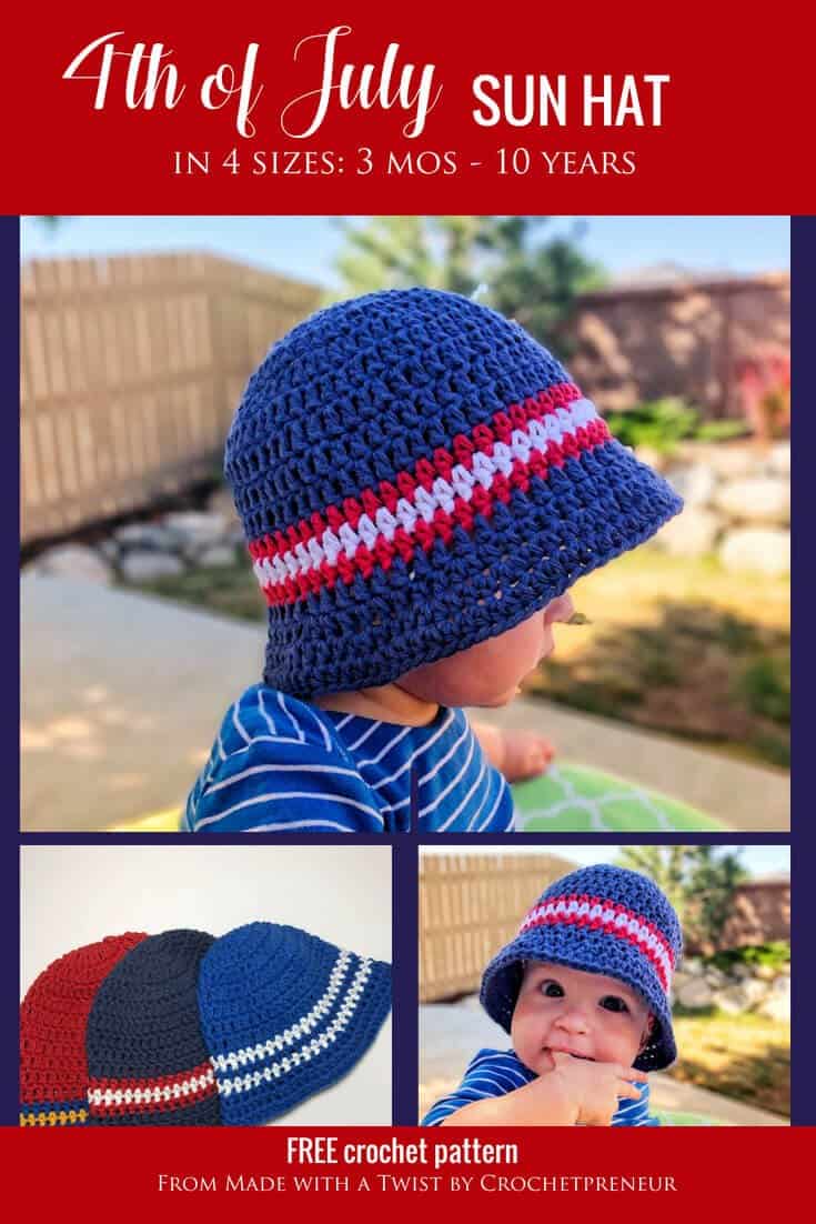 I love this sun hat on my baby, it's so precious and I know his eyes are safe from the harsh sun. #crochetpattern #freecrochetpattern #freepattern #freecrochet #childrenssunhat #sunhat #buckethat #gilliganhat #kidssunhat #summercrochet #fourthofjulycrochet