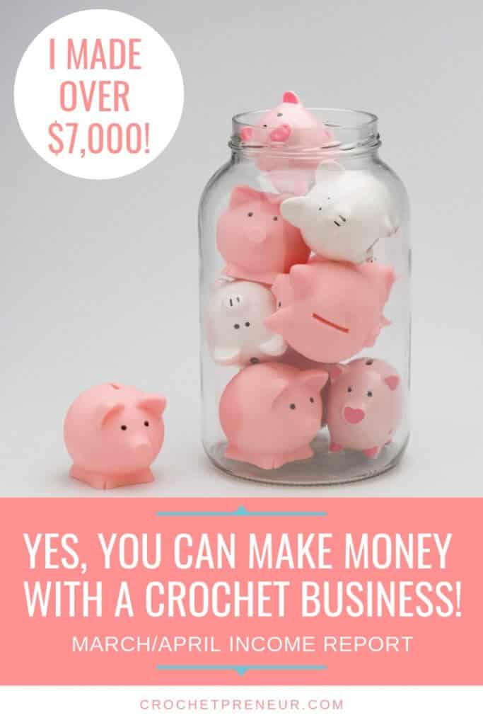 A Pinterest image with several little piggy banks inside a jar. March and April income report