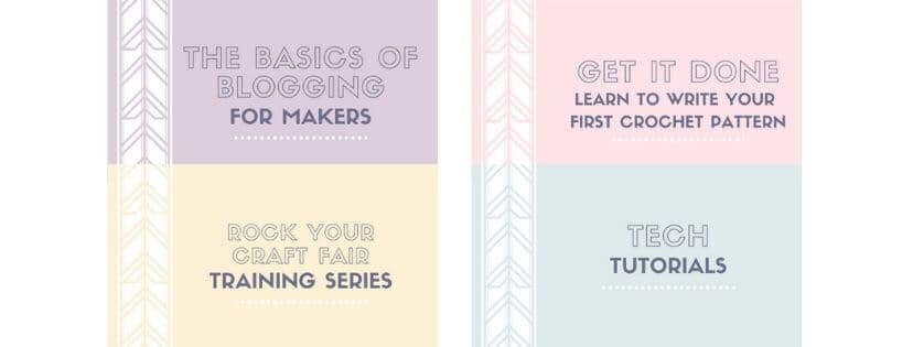 Cover pages for the training courses you will get when you join the Crochetpreneur Business Academy