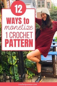 A pin image stating 12 Ways to Monetize One crochet pattern - click to go to article