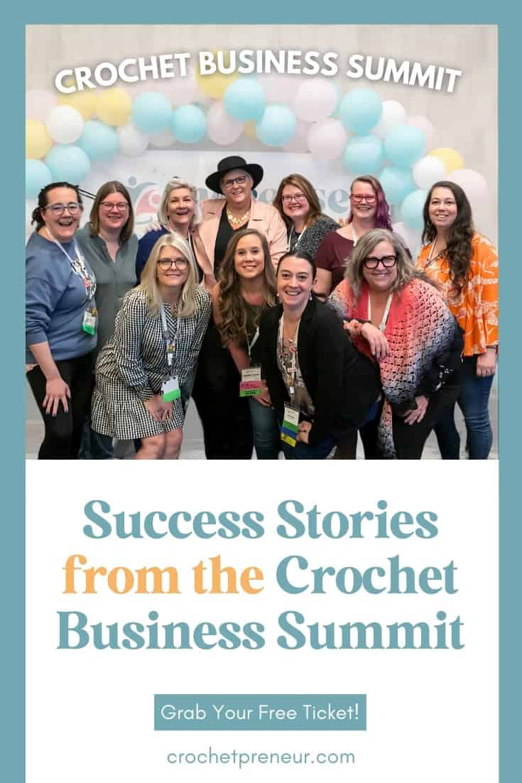 Crochet Business Success Stories - Pin featuring Pam and several members of the Catalyst Collective