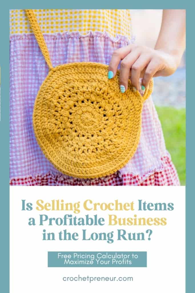 Is Selling Crochet Items a Profitable Business in the Long Run? Image shows a woman wearing a round, lacy crochet purse.