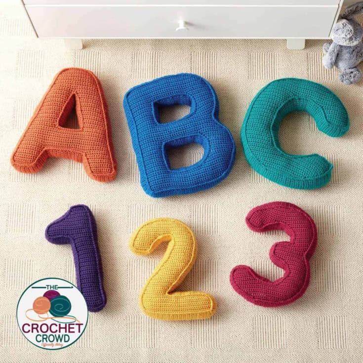 Image for Free Caron Crochet Alphabet & Number Pillow Patterns + Free Video Course